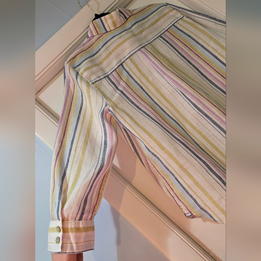 Women's Chico's Multi Stripe Linen Shirt, Size 8 - Picture 12 of 13